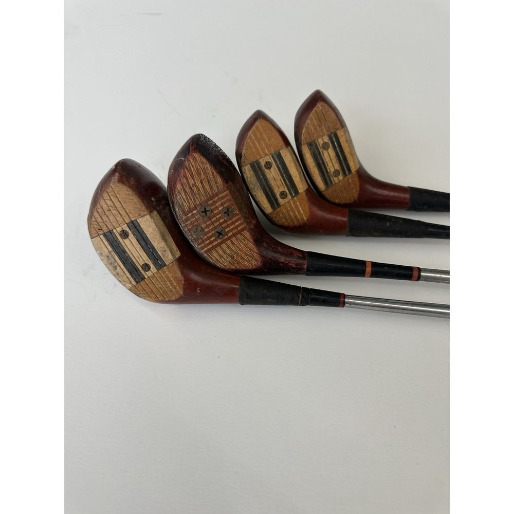Vintage Golf Driver 1, 2, 3 &4 Wood Steel Shaft Clubs Spalding & Hagen